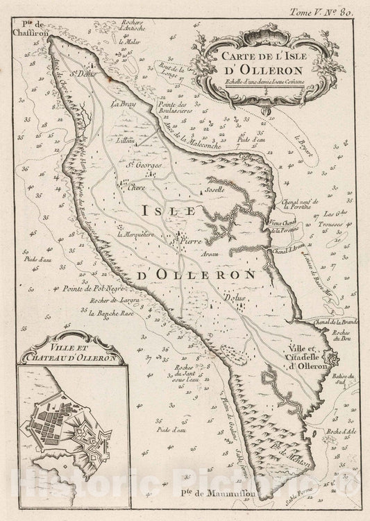 Historic Map : France , Olleron France, 1764 Carte de I'isle d'Olleron. Inset: Ville et chateau d'Olleron. , Vintage Wall Art