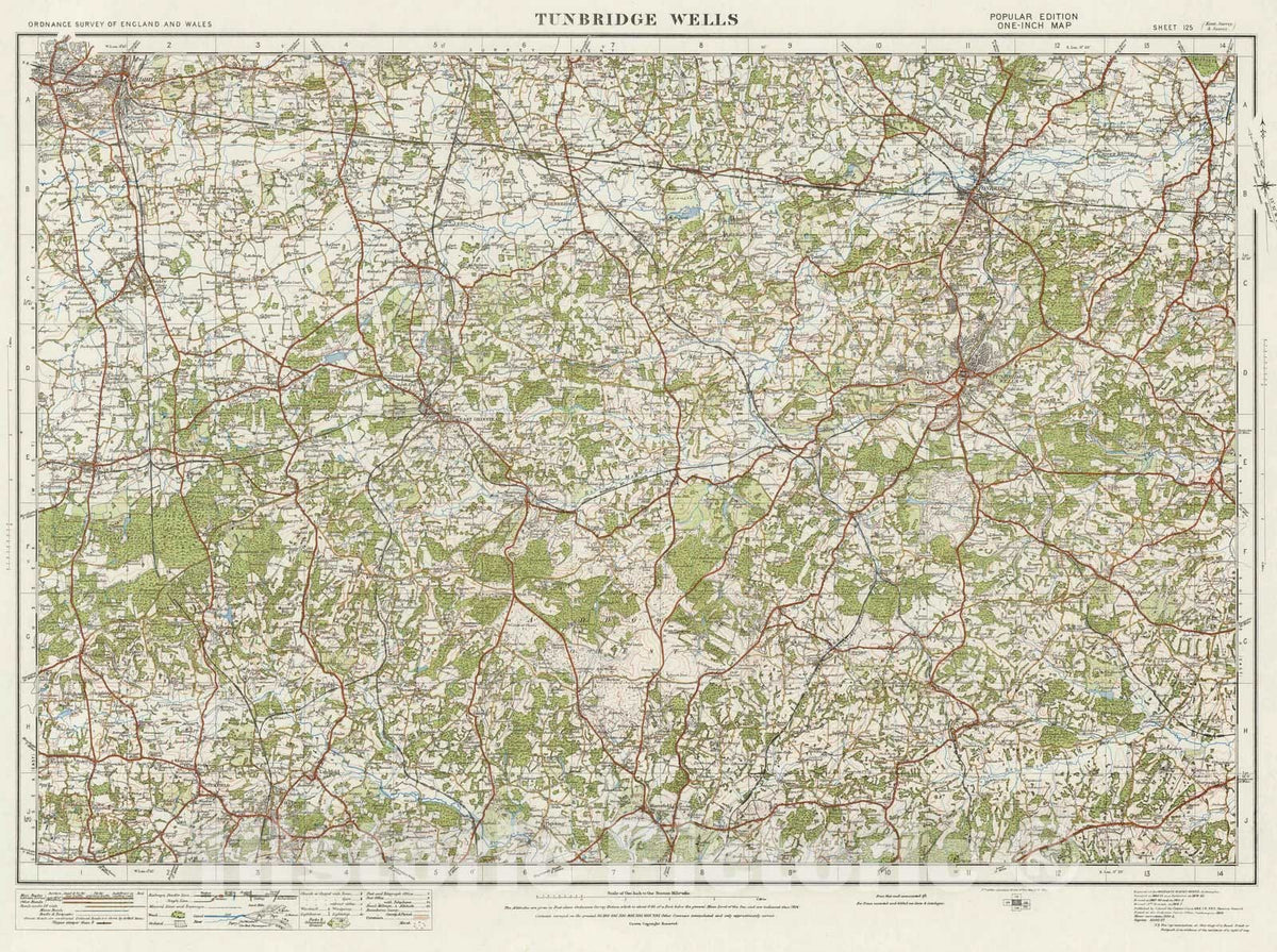 Historic Map : National Atlas - 1917 Sheet 125. Tunbridge Wells. - Vintage Wall Art