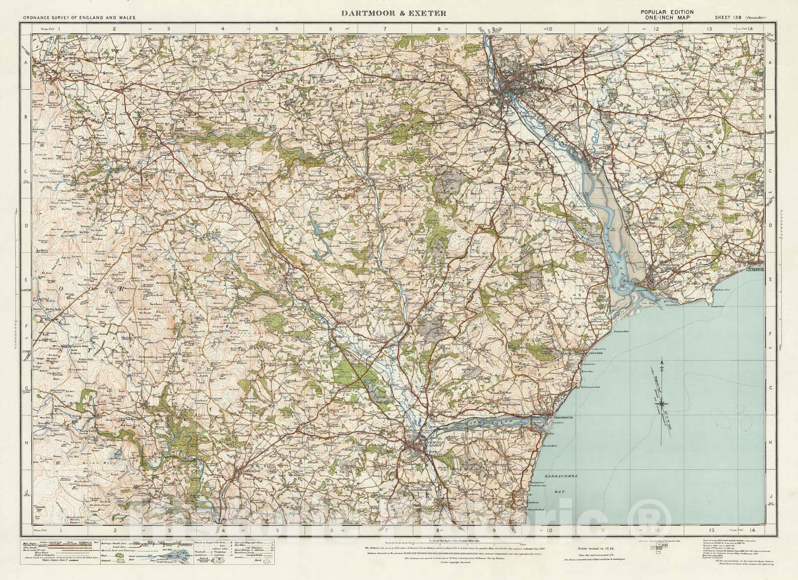 Historic Map : National Atlas - 1913 Sheet 138. Dartmoor & Exeter. - Vintage Wall Art