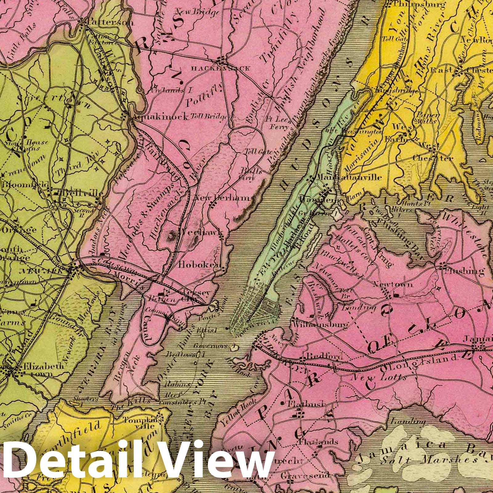 New York City Area - Railroad Map, 1840 - Historical Map Print