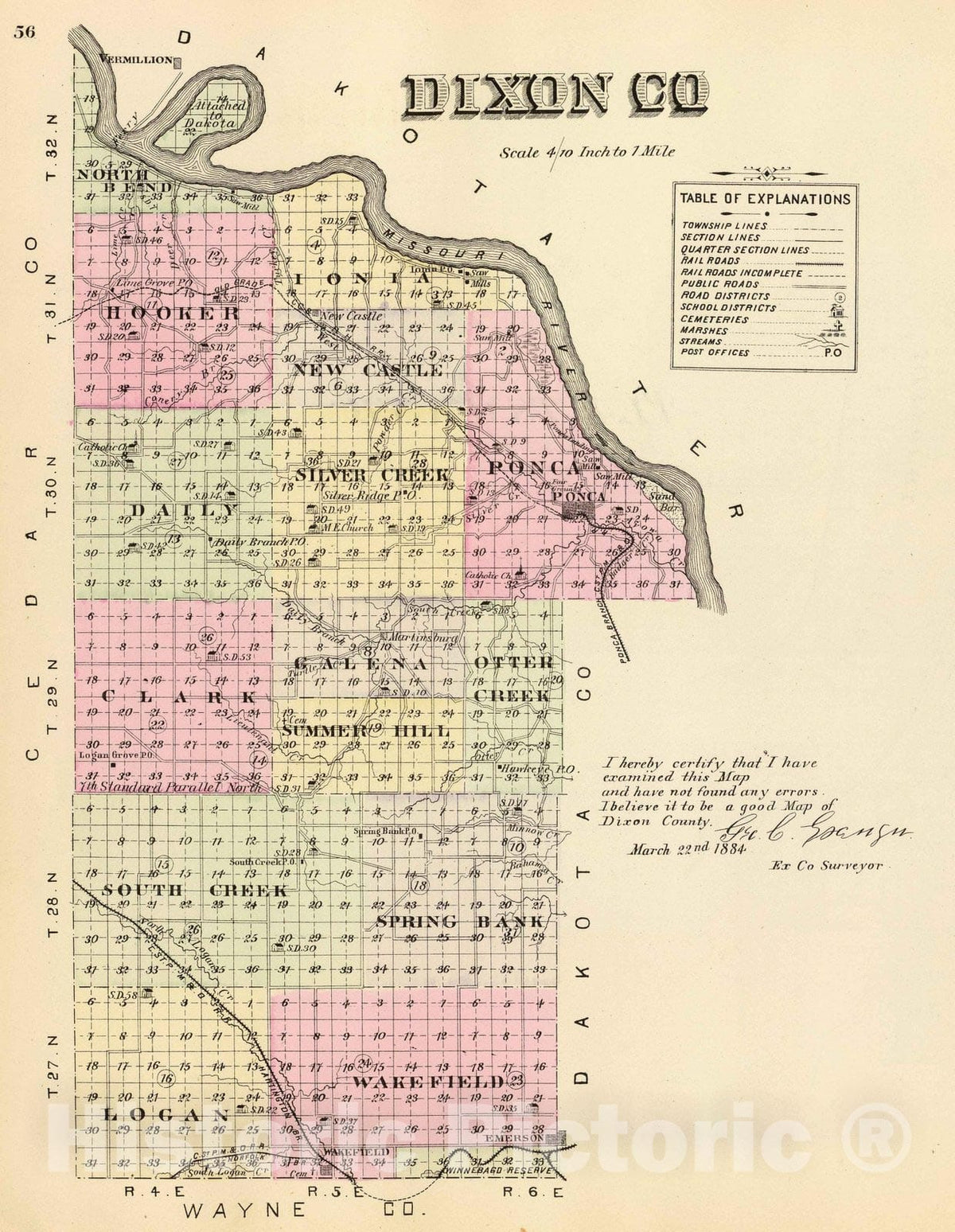 Historic Map : Nebraska, 1885 Dixon Co. , Vintage Wall Art