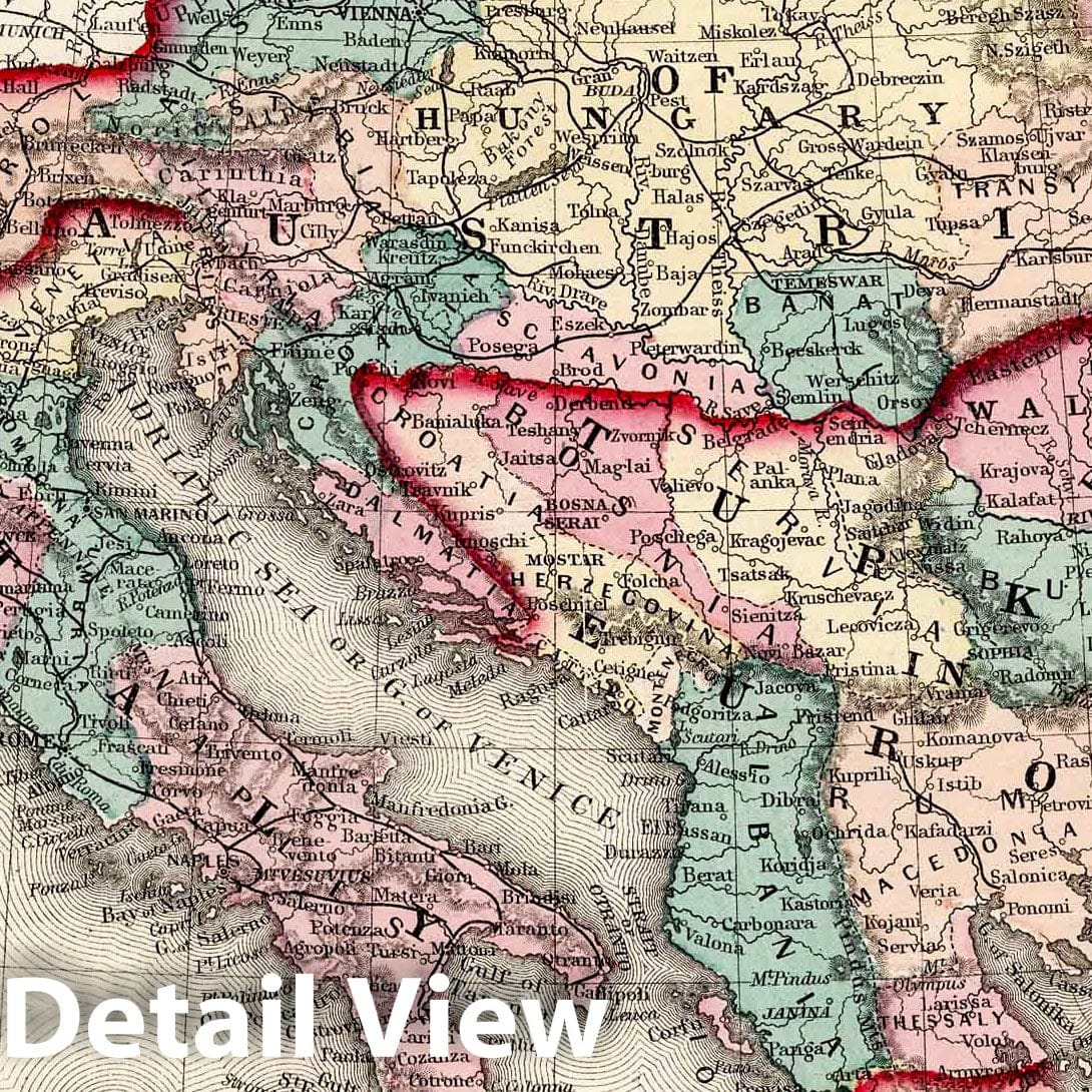 Austria, Italian States, Turkey in Europe, and Greece - Route Map, 1877
