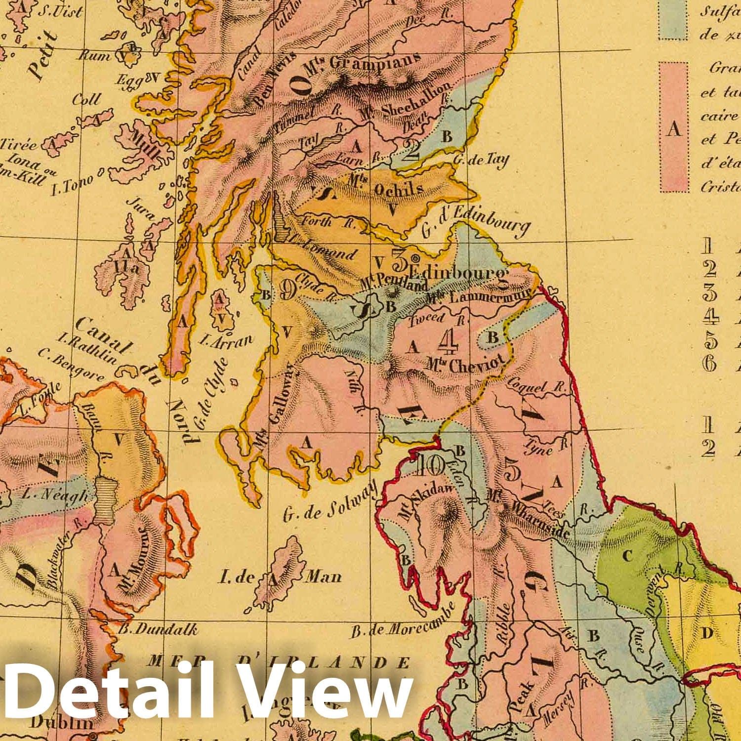 British Isles Geology Map, 1837 - Hand-Colored Historical Map Print