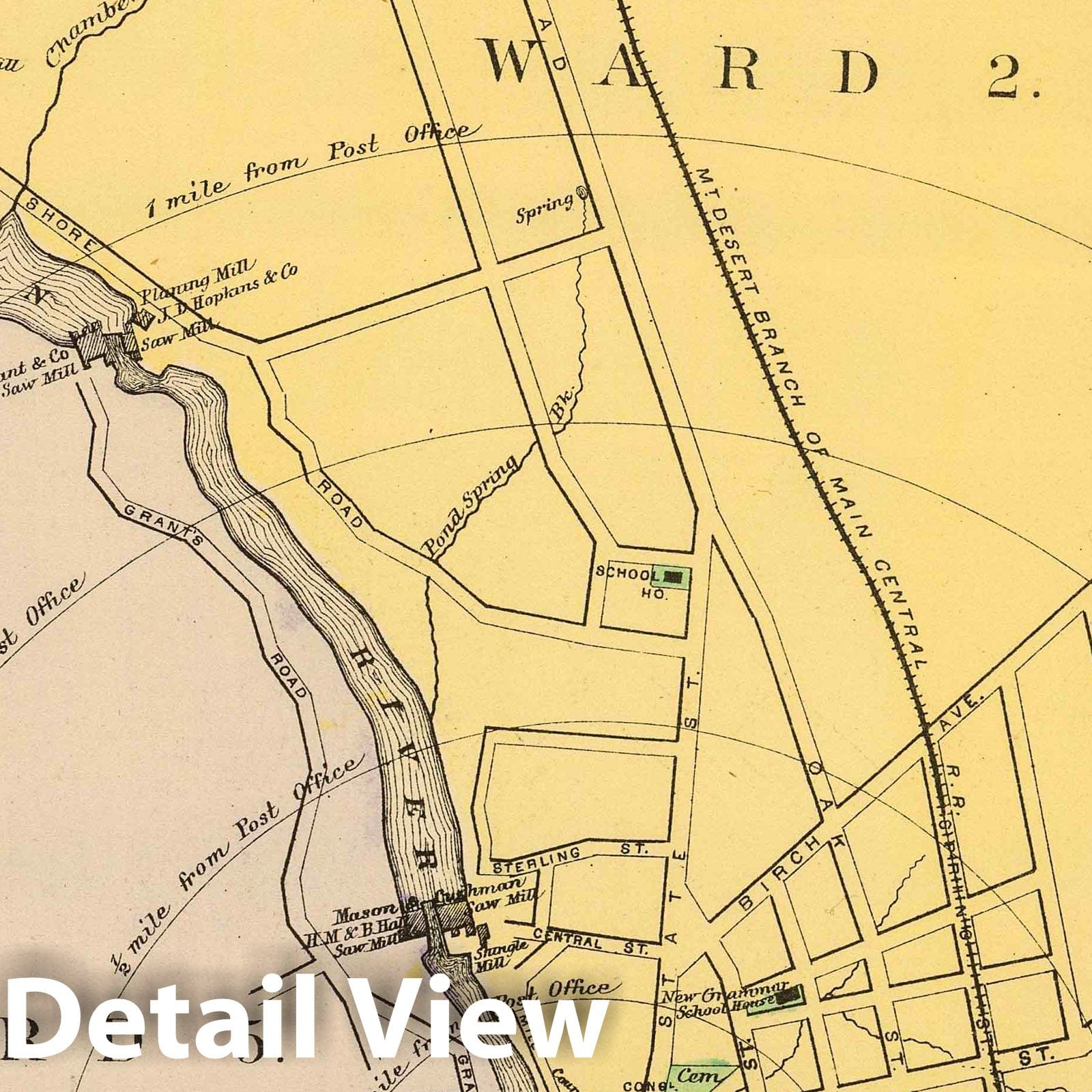 Ellsworth, Maine - Railroad Map, 1894 - Stuart's Atlas Historical Print
