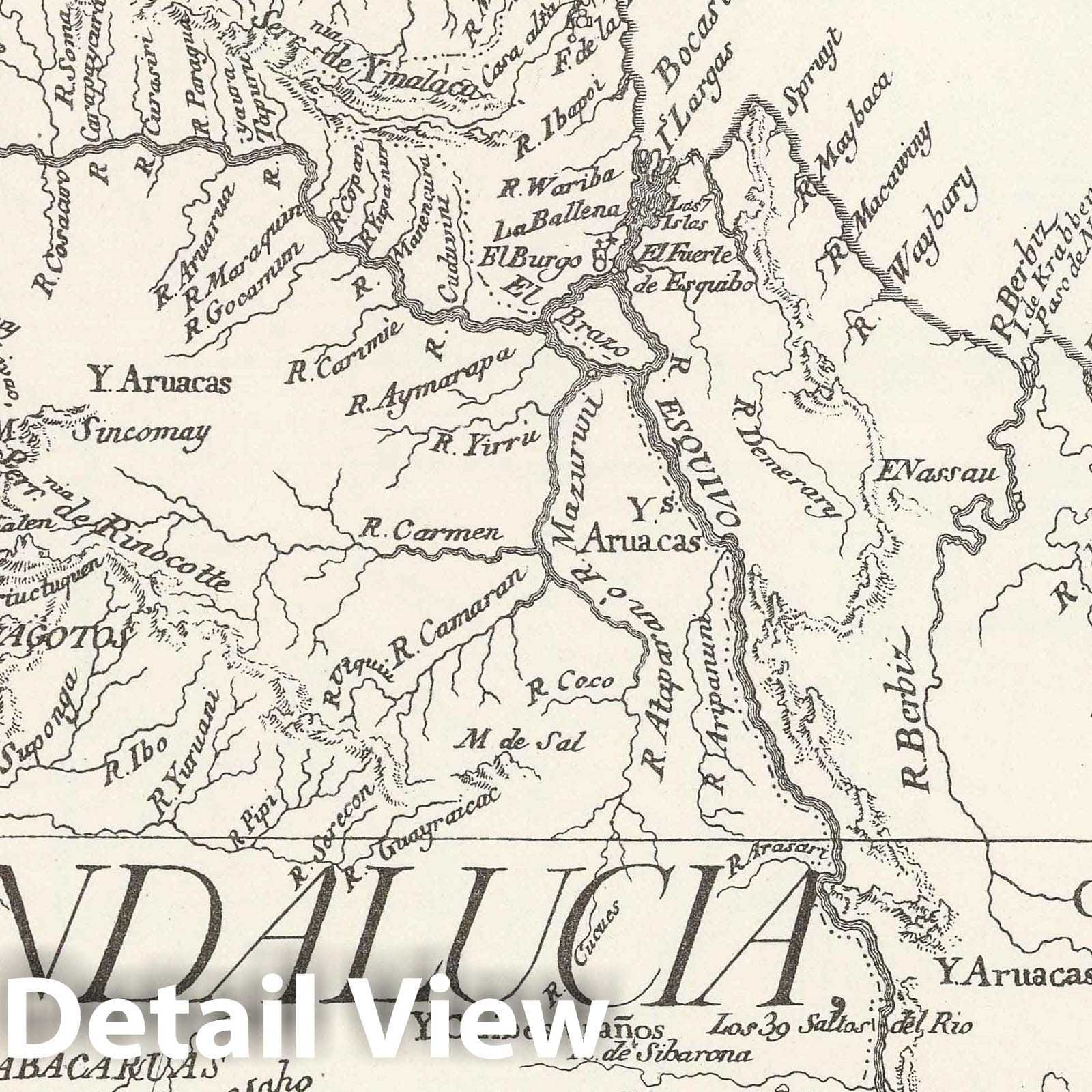 Orinoco-Essequibo Region, Venezuela and Guyana - Route Map, 1775 - Historical Map Print