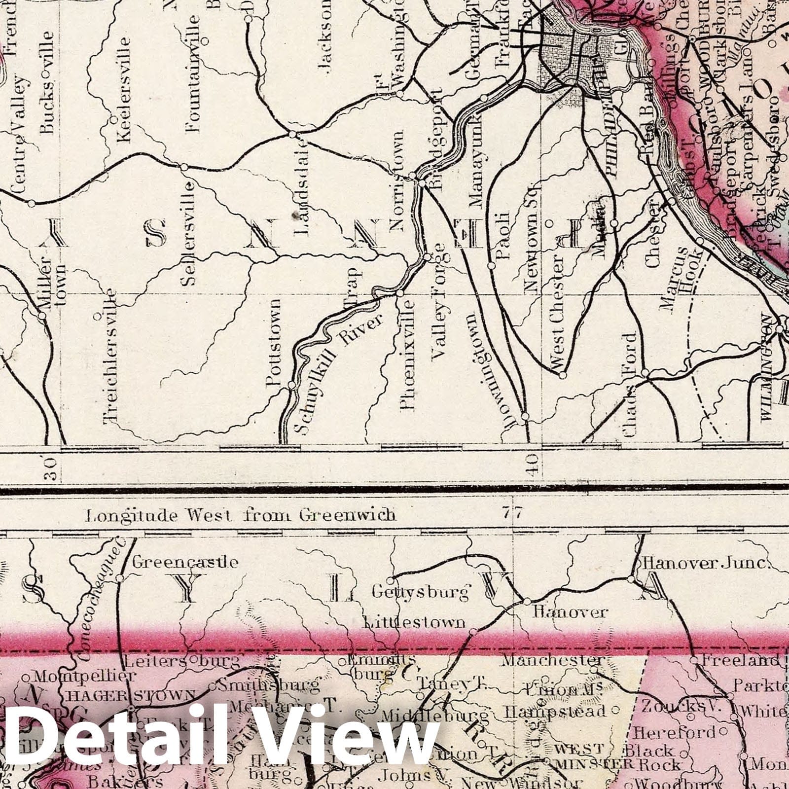 Delaware, Maryland, and New Jersey - Railroad Map, 1877