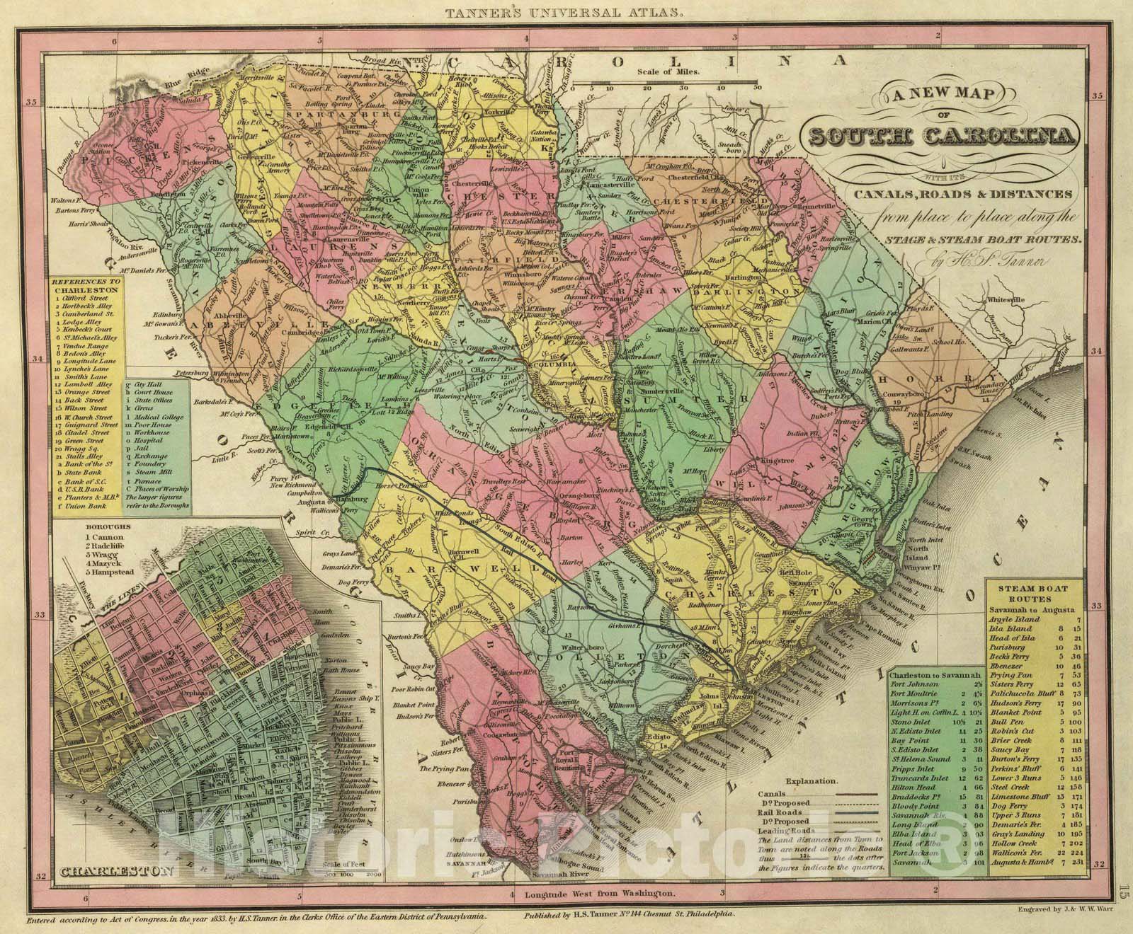 Historic Map : 1836 New Map Of South Carolina. - Vintage Wall Art