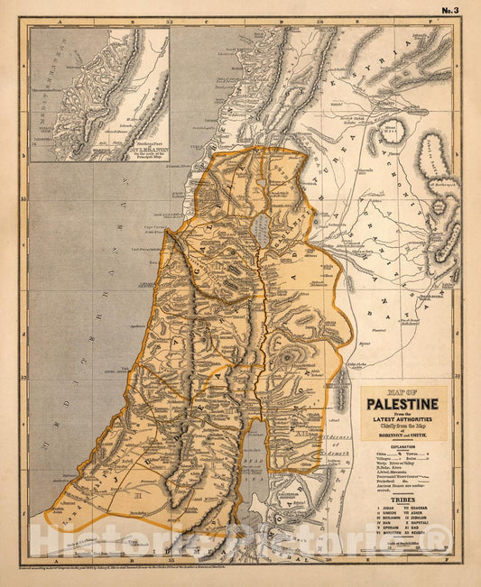Historic Map - Religious Atlas - 1844 No. 3: Map of Palestine - Vintage Wall Art