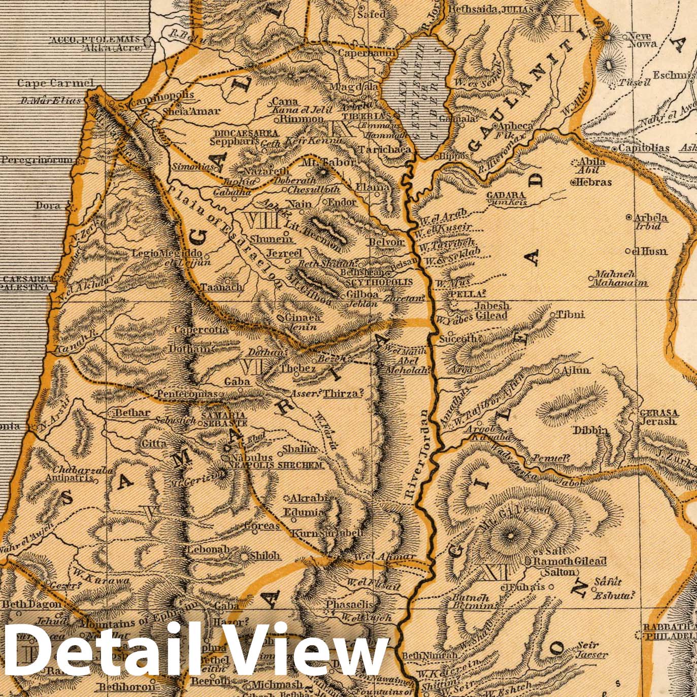 Palestine - River Map, 1844 - Historical Map Print