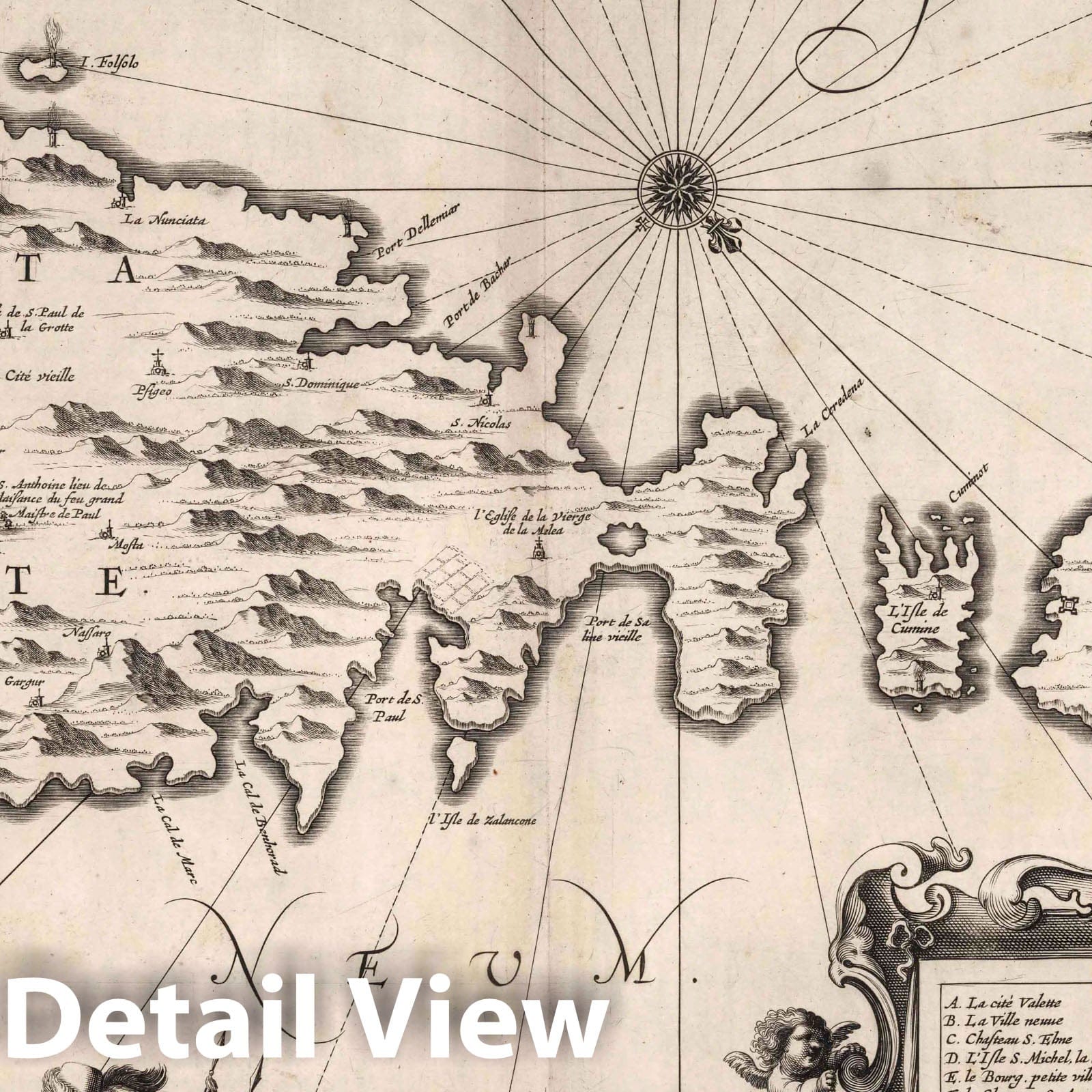 Malta Islands with Valletta Inset - Nautical Chart, 1650 - Historical Map Print