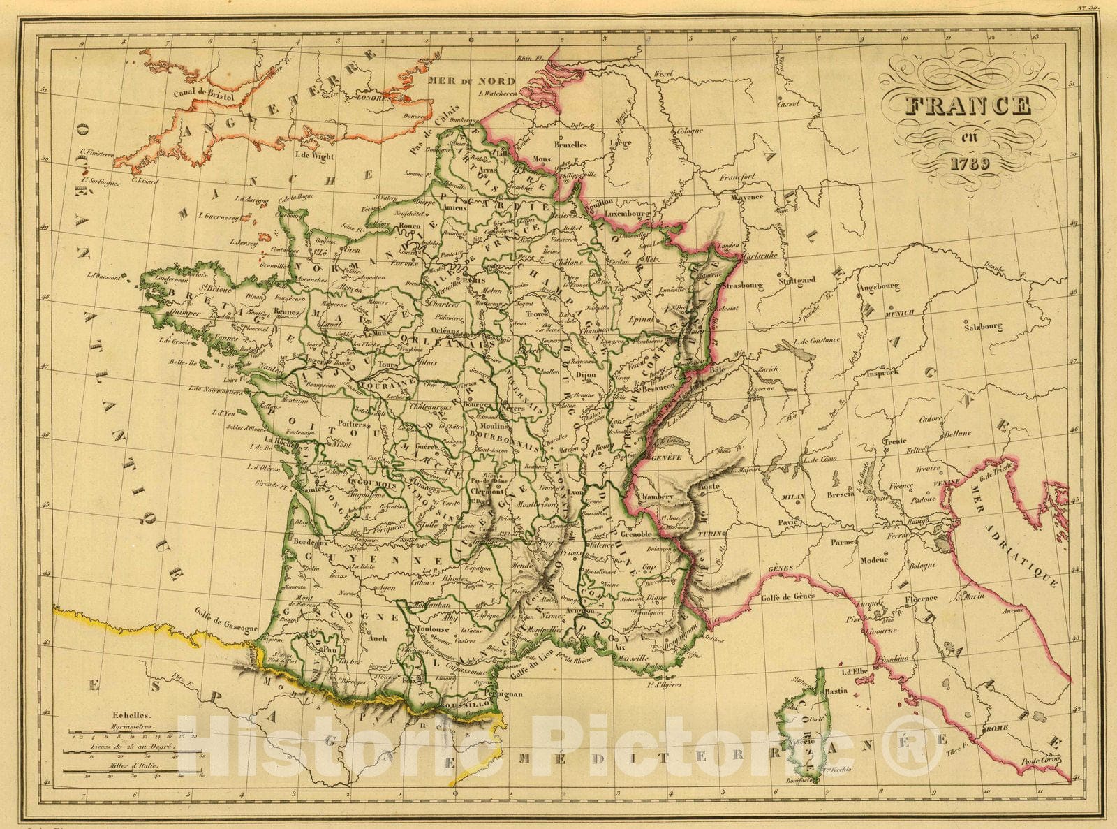 Historic Wall Map : 1837 France in 1789. - Vintage Wall Art