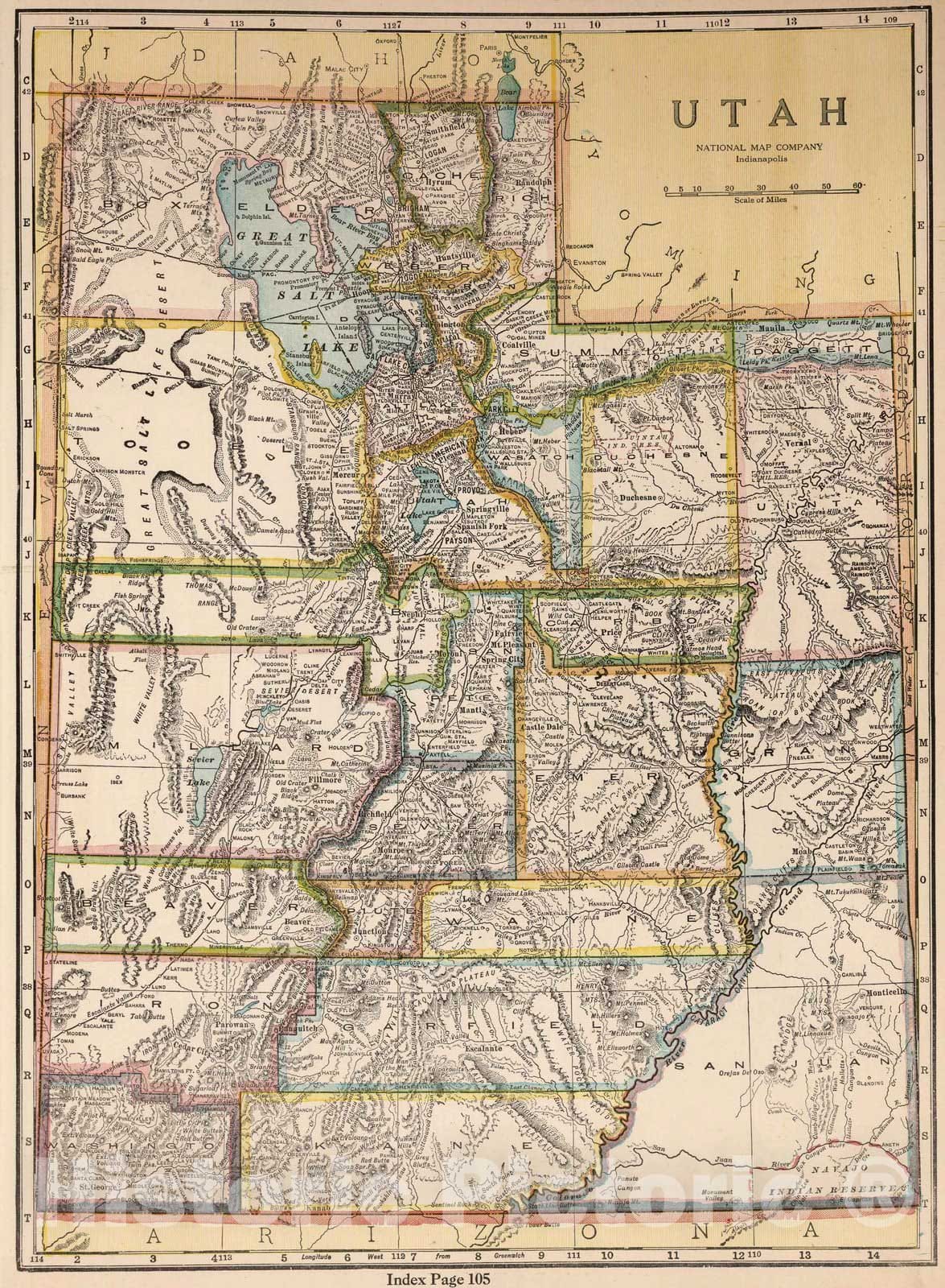 Historic Map : National Atlas - 1927 Utah - Vintage Wall Art