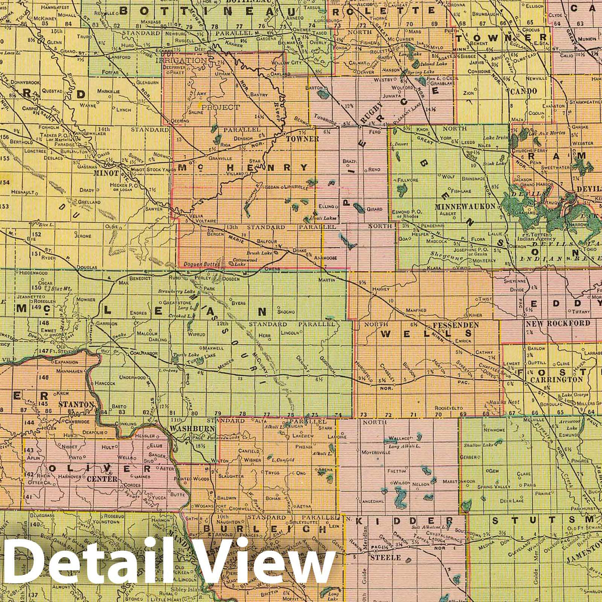 North Dakota - Railroad Map, 1909 - Historical Map Print