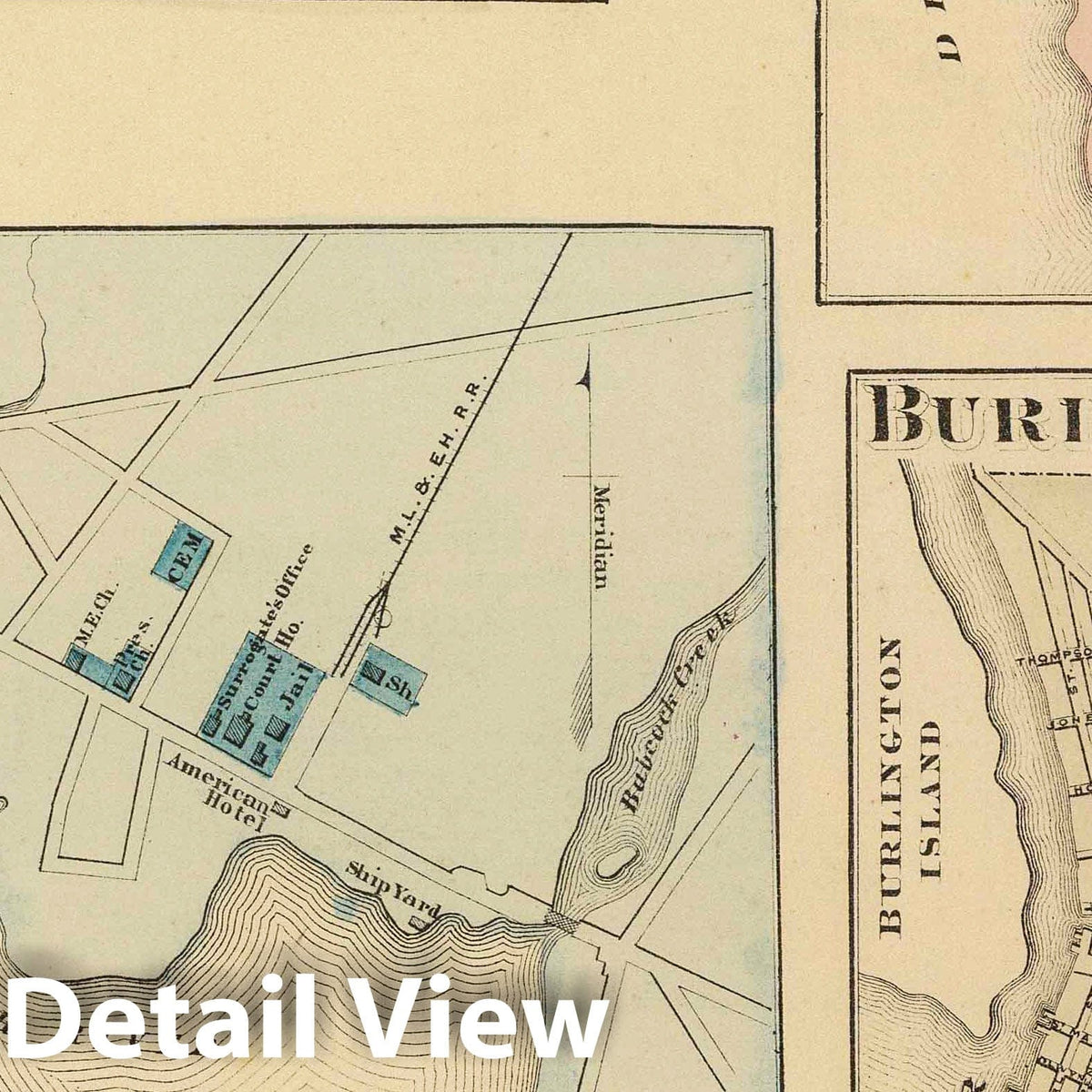 Haddonfield, Gloucester City, Burlington, Beverly, Mays Landing, New Jersey - Railroad Map, 1872