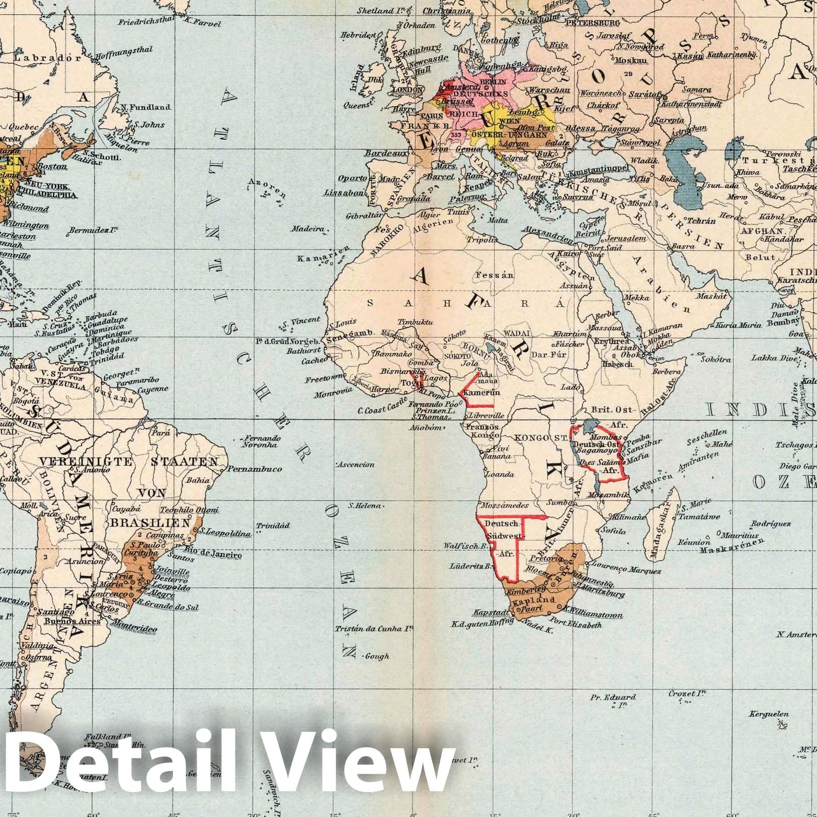 Distribution of German Settlements Worldwide, 1892 - Historical Map Print