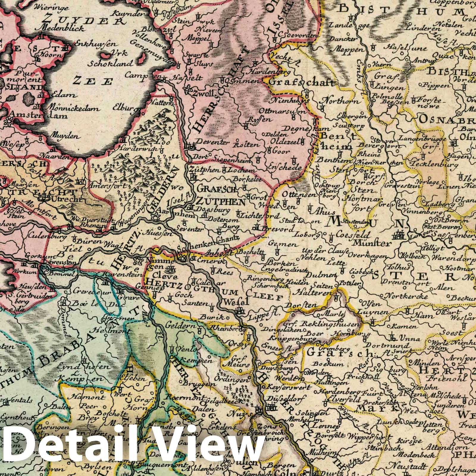 Westphalia, Rhineland, Netherlands, and Belgium - River Map, 1753 - Historical Map Print