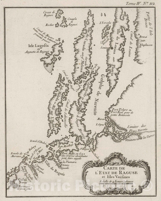 Historic Map : Croatia, 1764 Carte de l'etat de Raguse et Isles voisines. , Vintage Wall Art