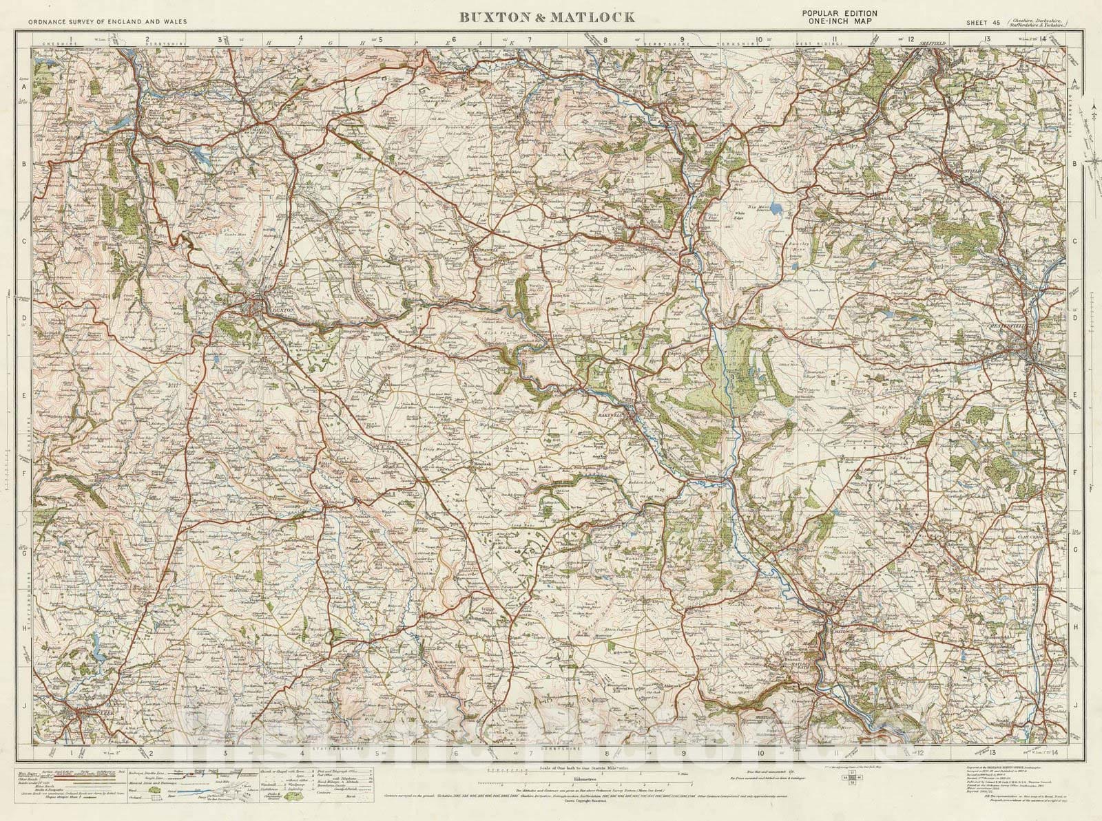 Historic Map : National Atlas - 1920 Sheet 45. Buxton & Matlock. - Vintage Wall Art