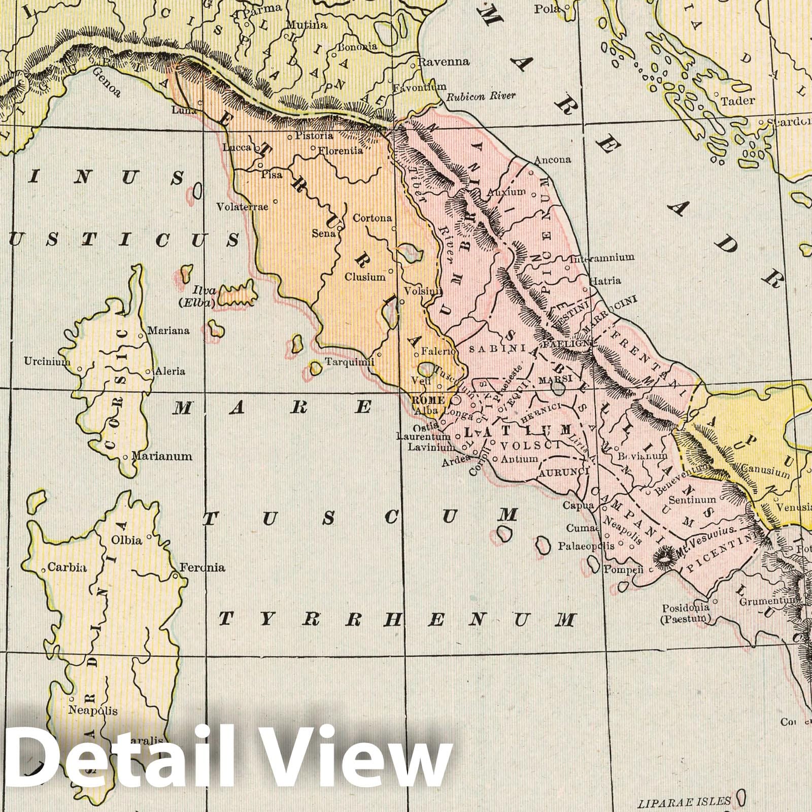 Ancient Italy (800-222 B.C.) - River Map, 1901 - Historical Map Print