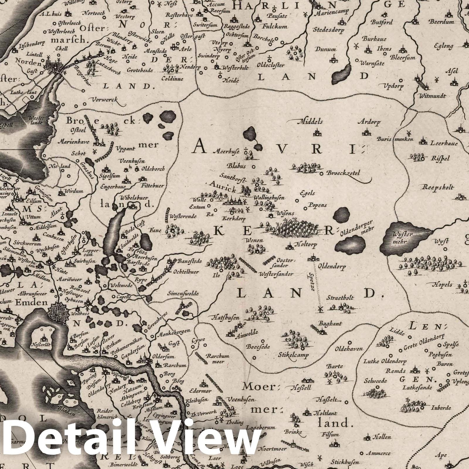 East Frisia, Germany, 1630 Historical Map Print - Blaeu Atlantis Appendix