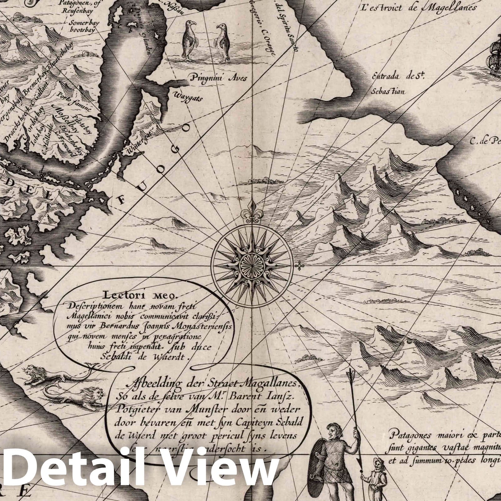Strait of Magellan and Strait of Le Maire, 1630 - Historical Nautical Chart Print