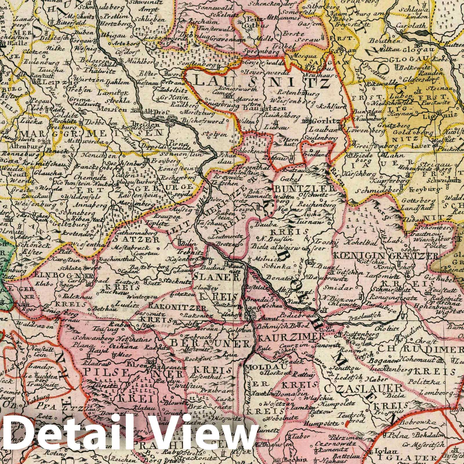 Franconia, Saxony, Bohemia, Silesia and Lusatia - River Map, 1753