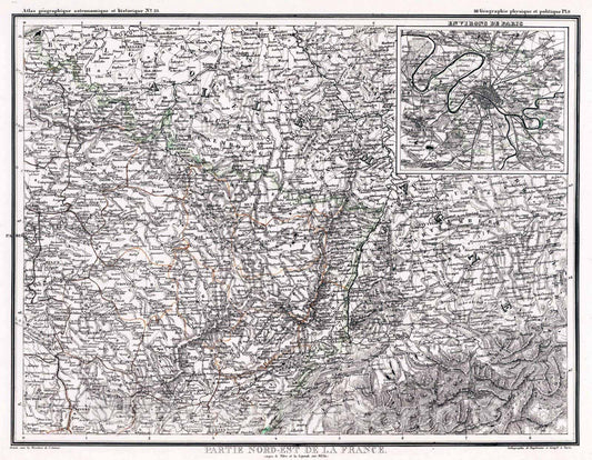 Historic Wall Map : France, 1834 33. Partie Nord-Est de la France. , Vintage Wall Art