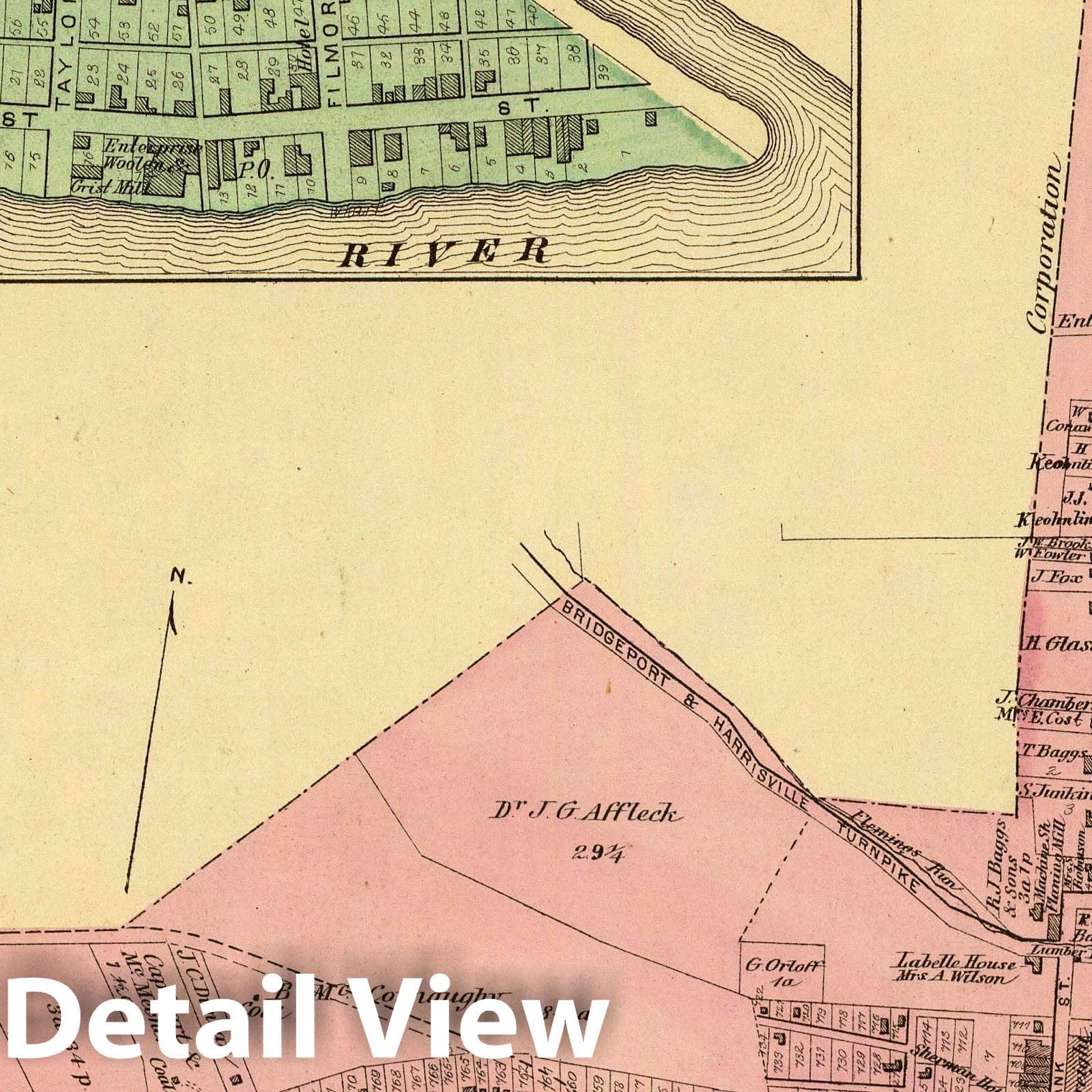 Bridgeport, Industry, and Powhattan, Belmont County, Ohio - River Map, 1877
