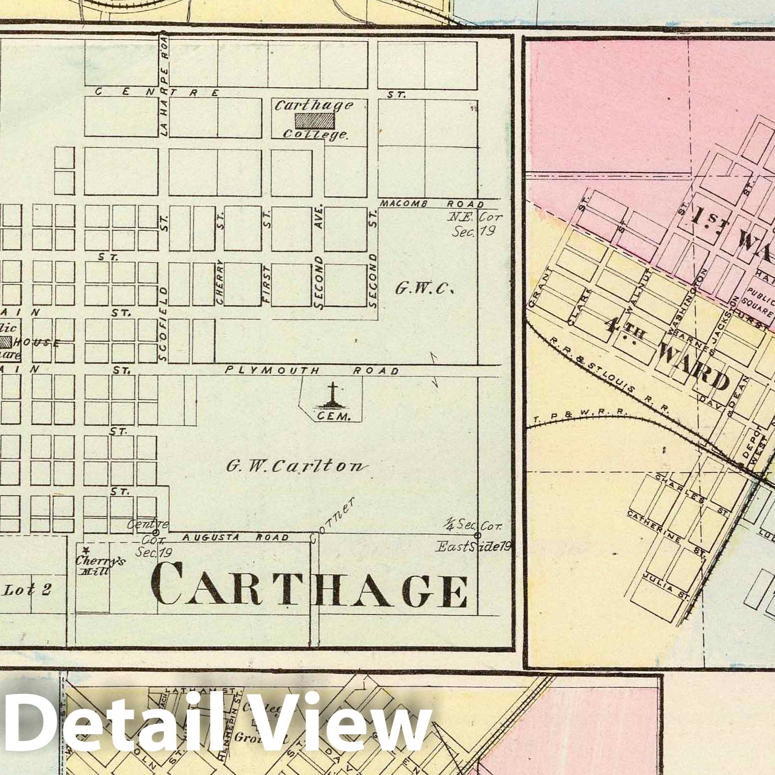 Hamilton, Carthage, Bushnell, Lincoln, and LaHarpe, Illinois 1876 Historical Map