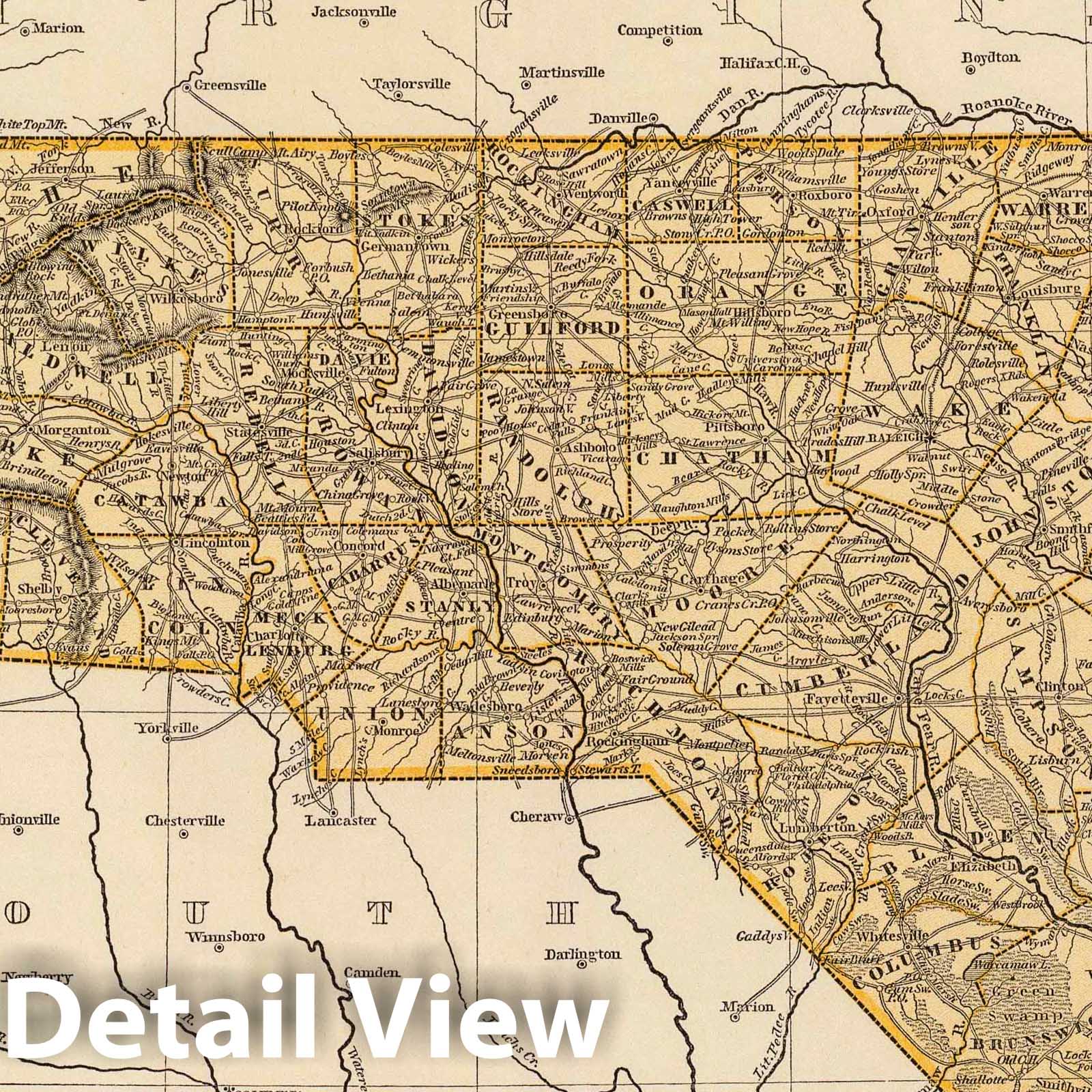 North Carolina, 1845 - Historical Map Print