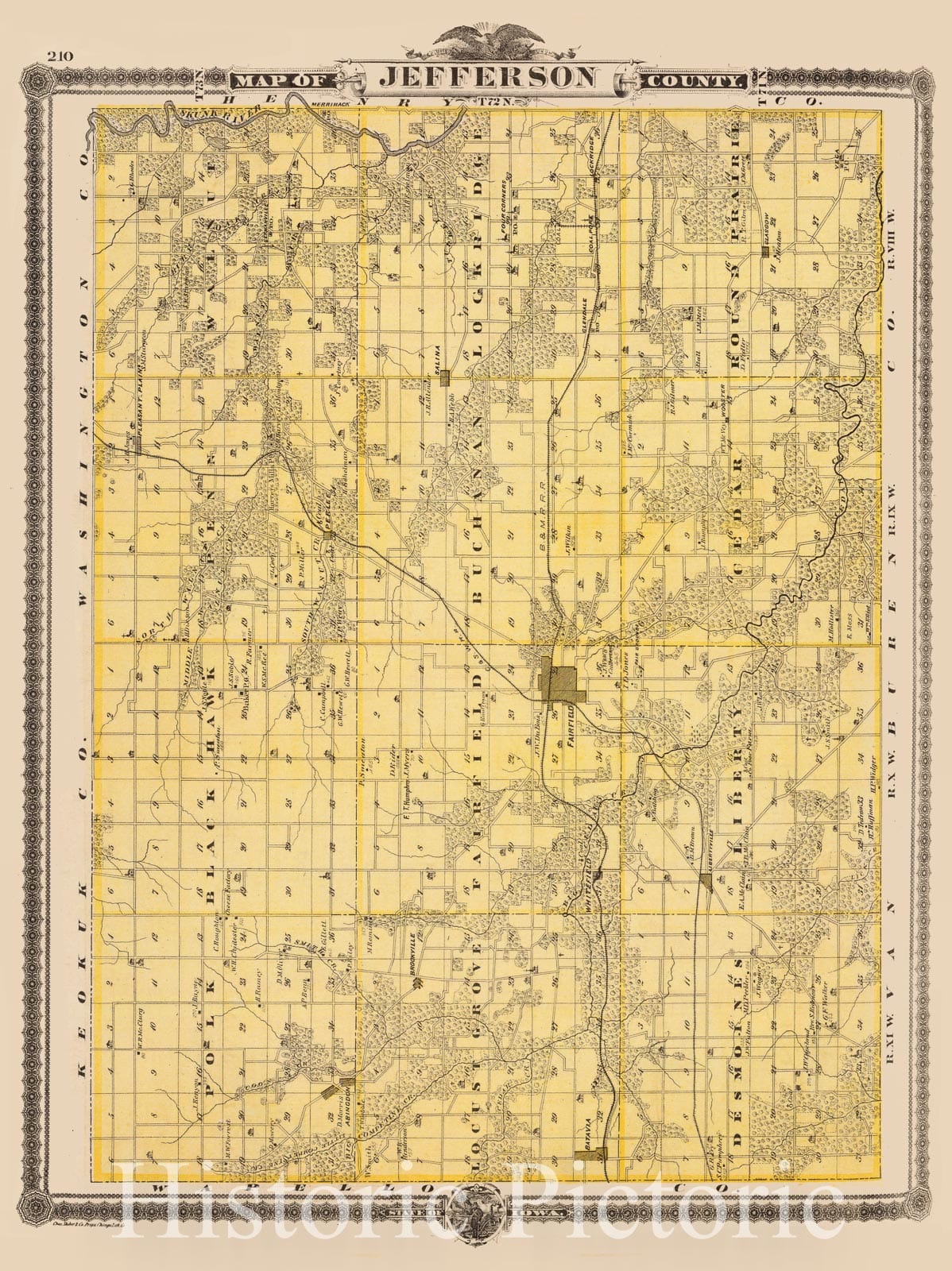 Historic Map : 1875 Map of Jefferson County, State of Iowa. - Vintage Wall Art