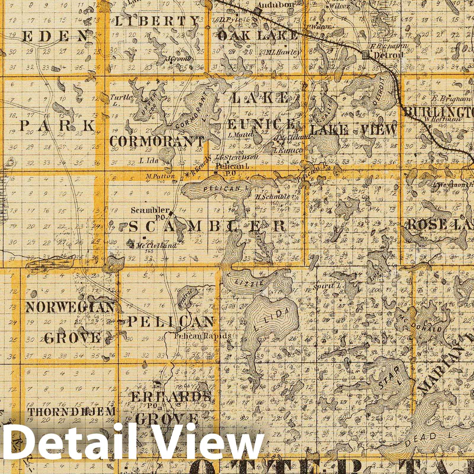 Clay, Wilkin, Becker, and Otter Tail Counties, Minnesota - Railroad Map, 1874