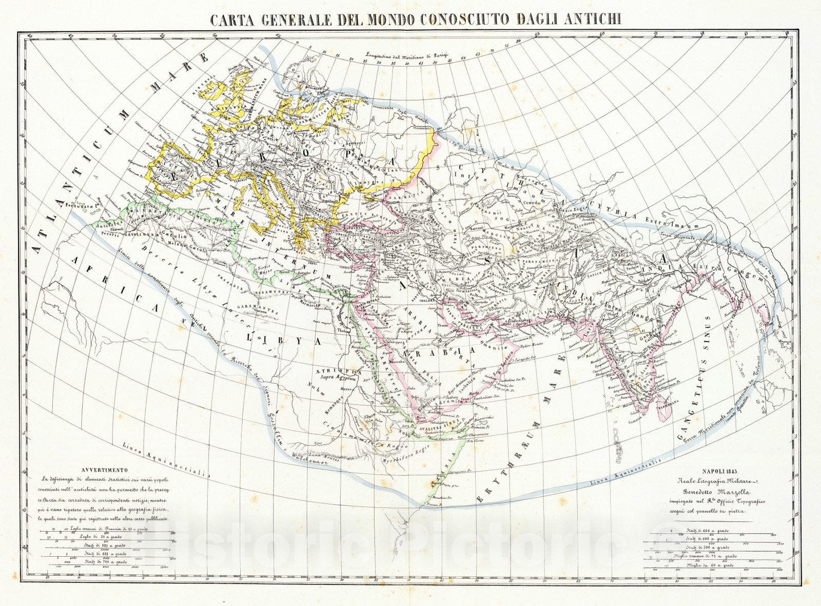 Historic Wall Map : 1843 Carta generale del mondo conosciuto dagli antichi. - Vintage Wall Art