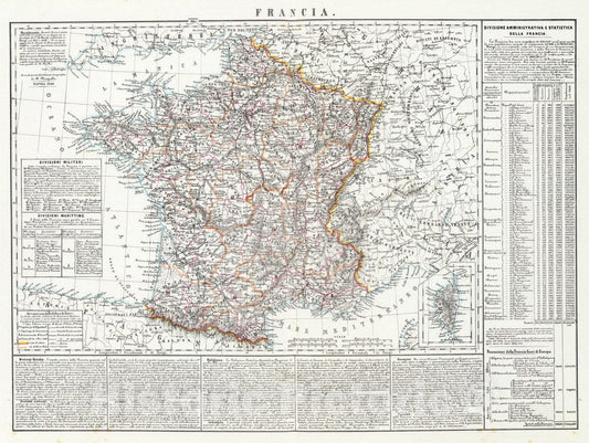 Historic Map : France, 1849 Francia. , Vintage Wall Art