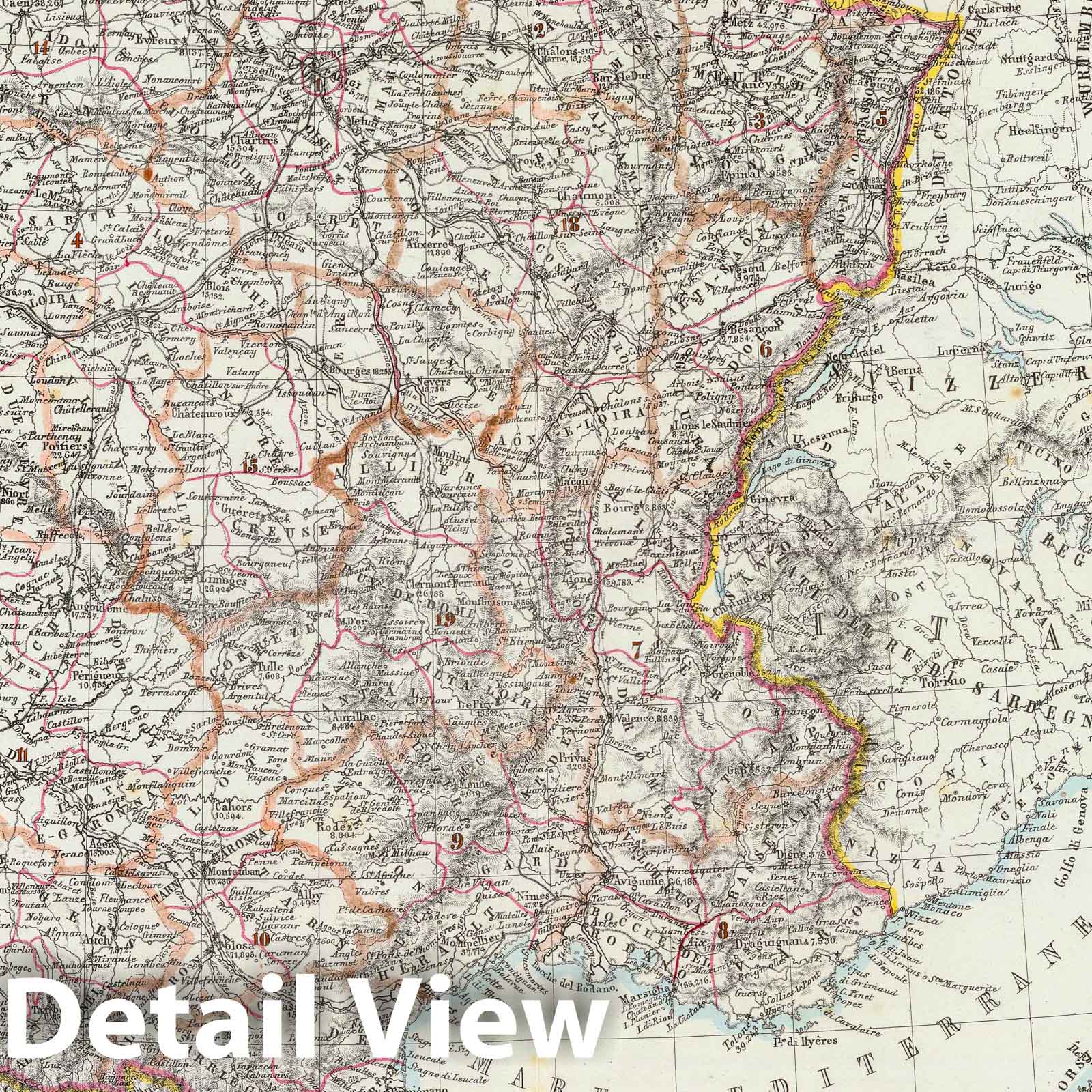 France 1849 Historical Map Print - Hand-Colored Lithograph