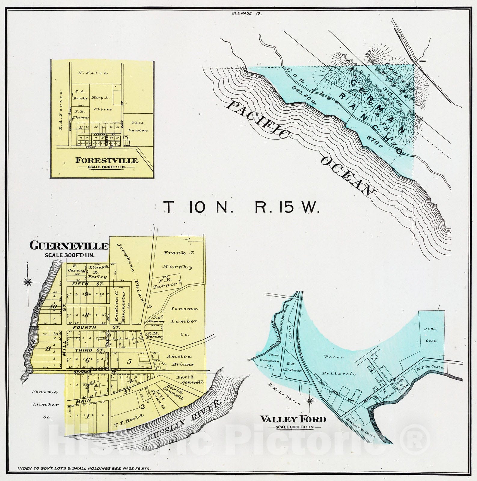 Historic Map : 1898 10 N, 15 W, Forestville, Guerneville, Valley Ford. - Vintage Wall Art