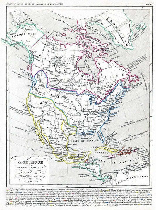 Historic Map : 1844 Amerique Septentrionale en 1840. - Vintage Wall Art