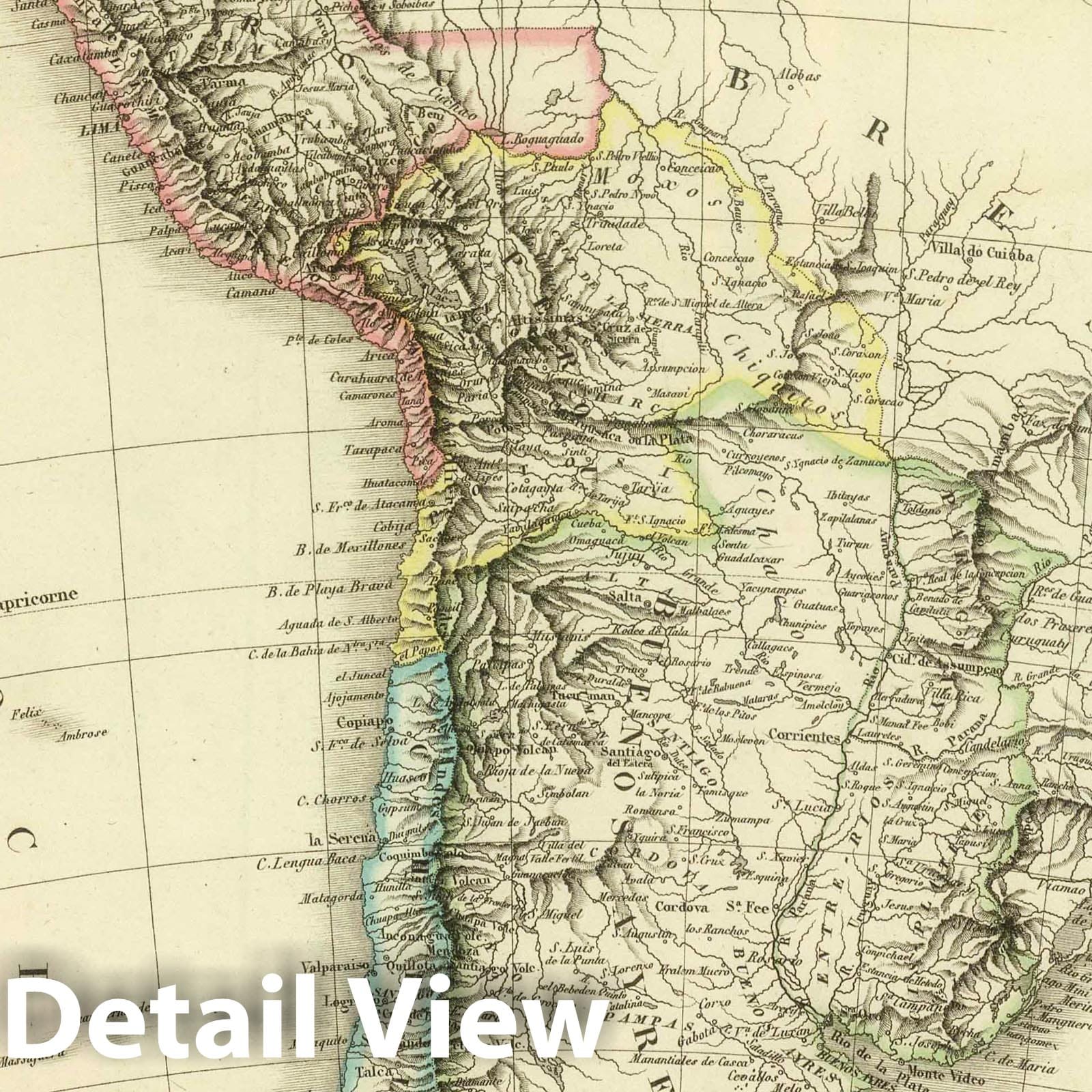 Peru, Bolivia, Argentina 1826 Historical Map Print