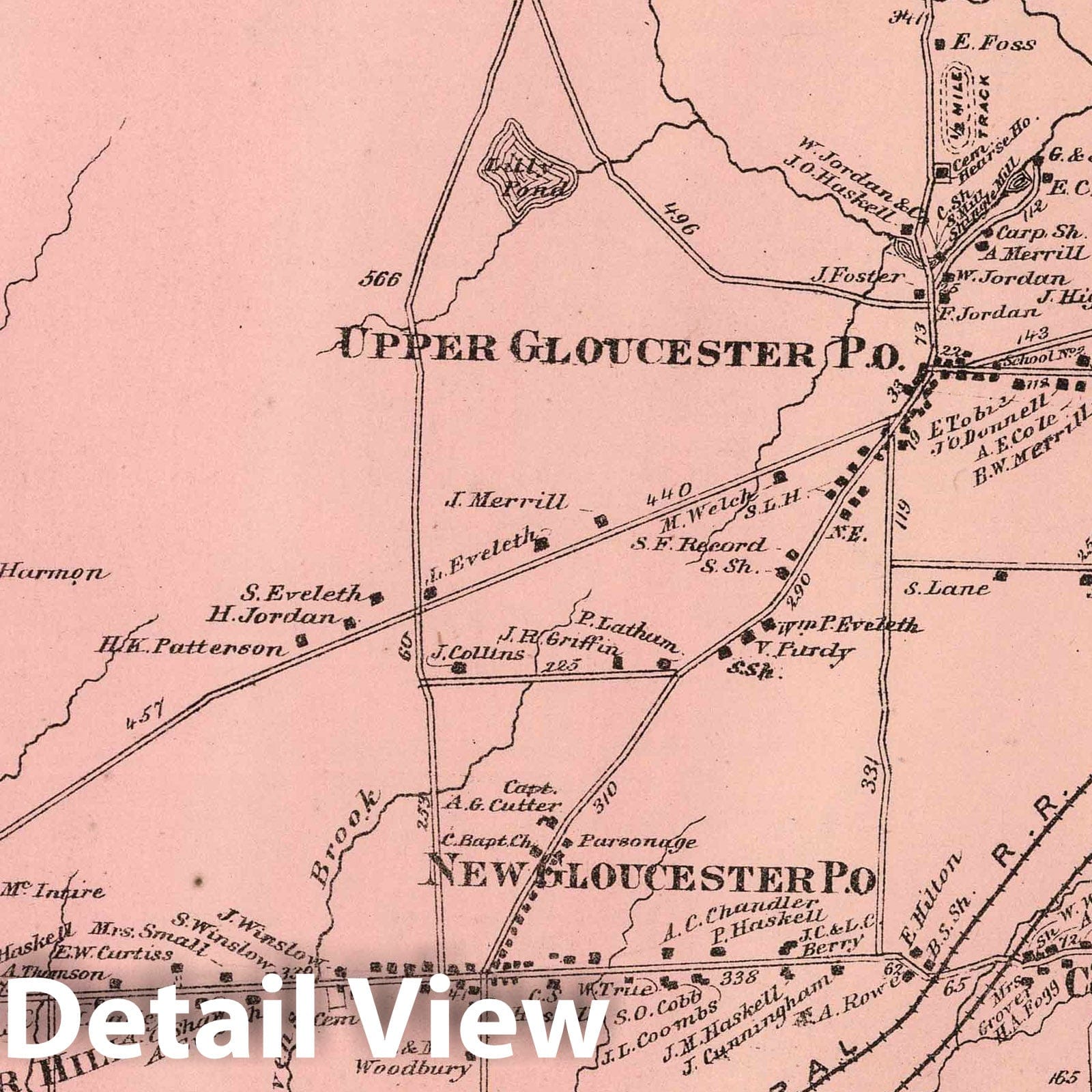 Historic Map : 1871 New Gloucester, Cumberland County, Maine. - Vintage Wall Art