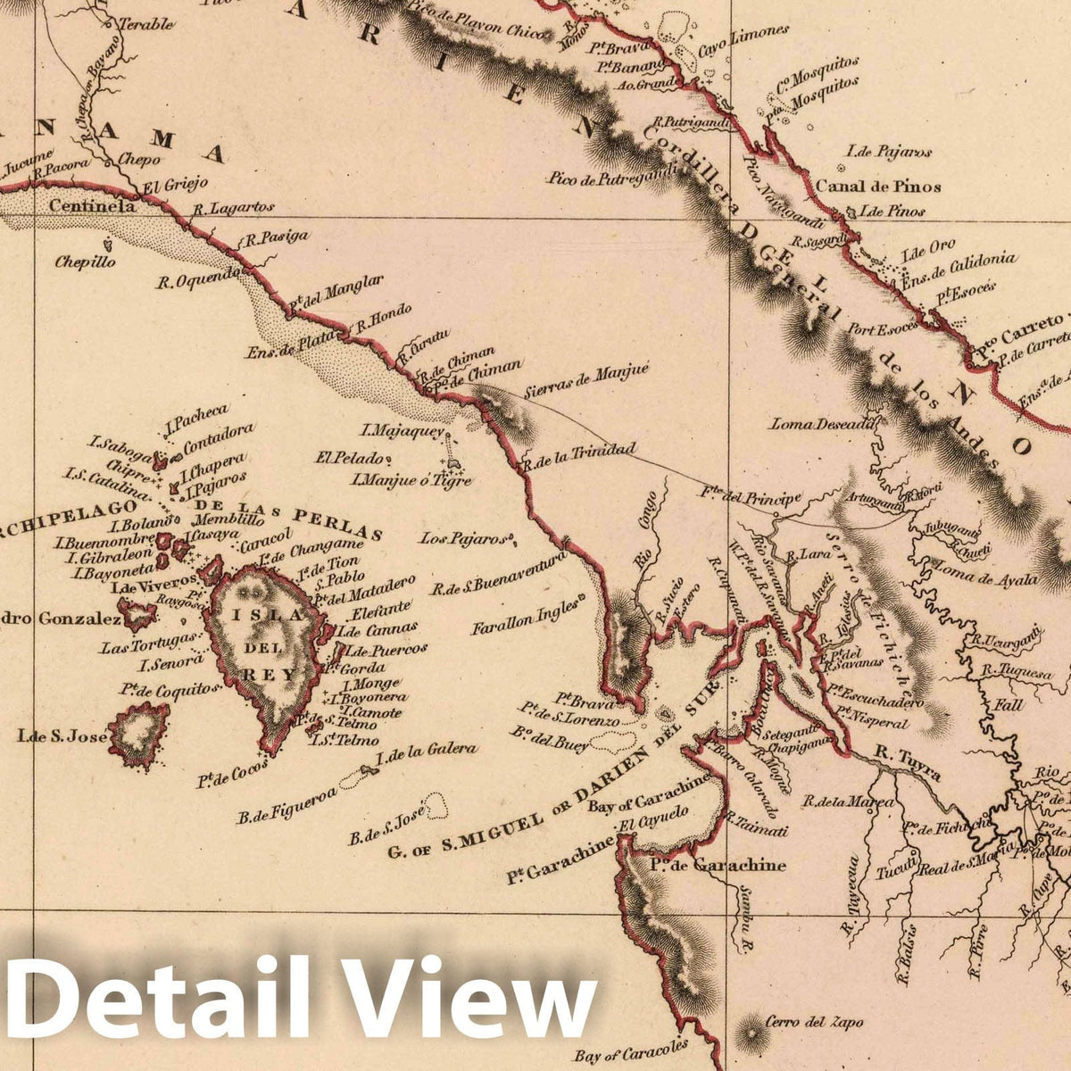 Darien, Panama - River Map, 1825 - Historical Map Print