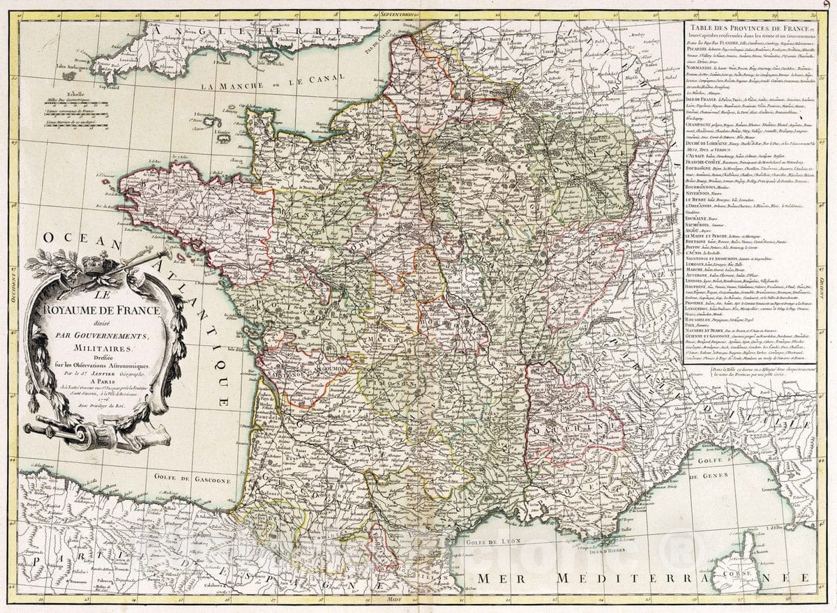 Historic Map : France, , Europe 1776 Le Royaume De France , Vintage Wall Art