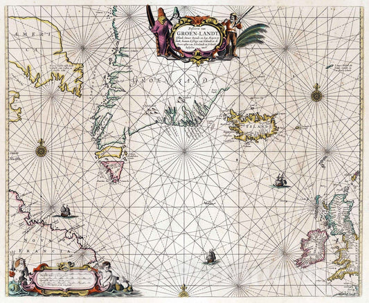 Historic Map : North Atlantic 1667 Pascaerte van Groen-landt. , Vintage Wall Art