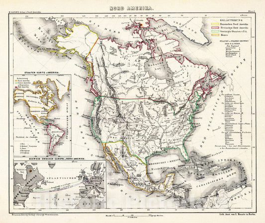 Historic Map : National Atlas - 1854 Nord Amerika. - Vintage Wall Art