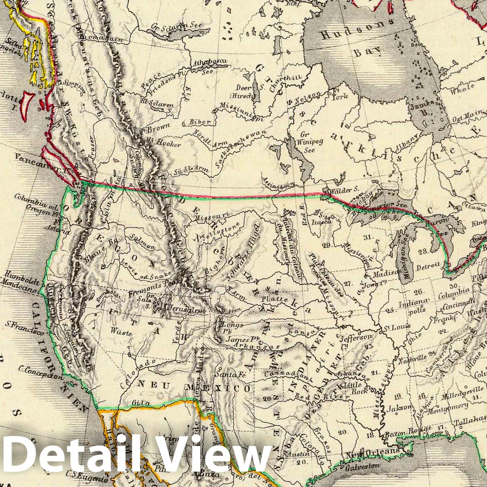 North America - Road Map, 1854 - Historical Map Print