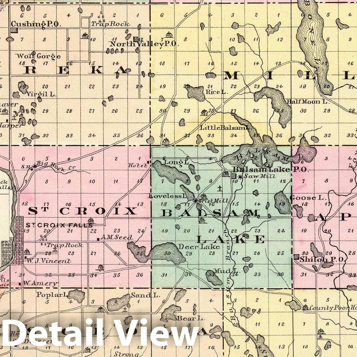 Polk County, Wisconsin - Geologic Map, 1878 - Historical Atlas Print