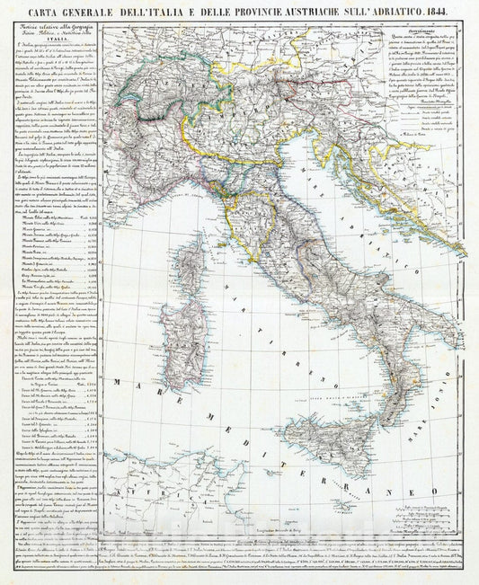 Historic Map : Italy, 1844 Carta generale dell'Italie e delle provincie austriache sull'Adriatico. , Vintage Wall Art