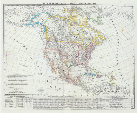 Historic Map : 1842 Carta generale dell'America Settentrionale. - Vintage Wall Art