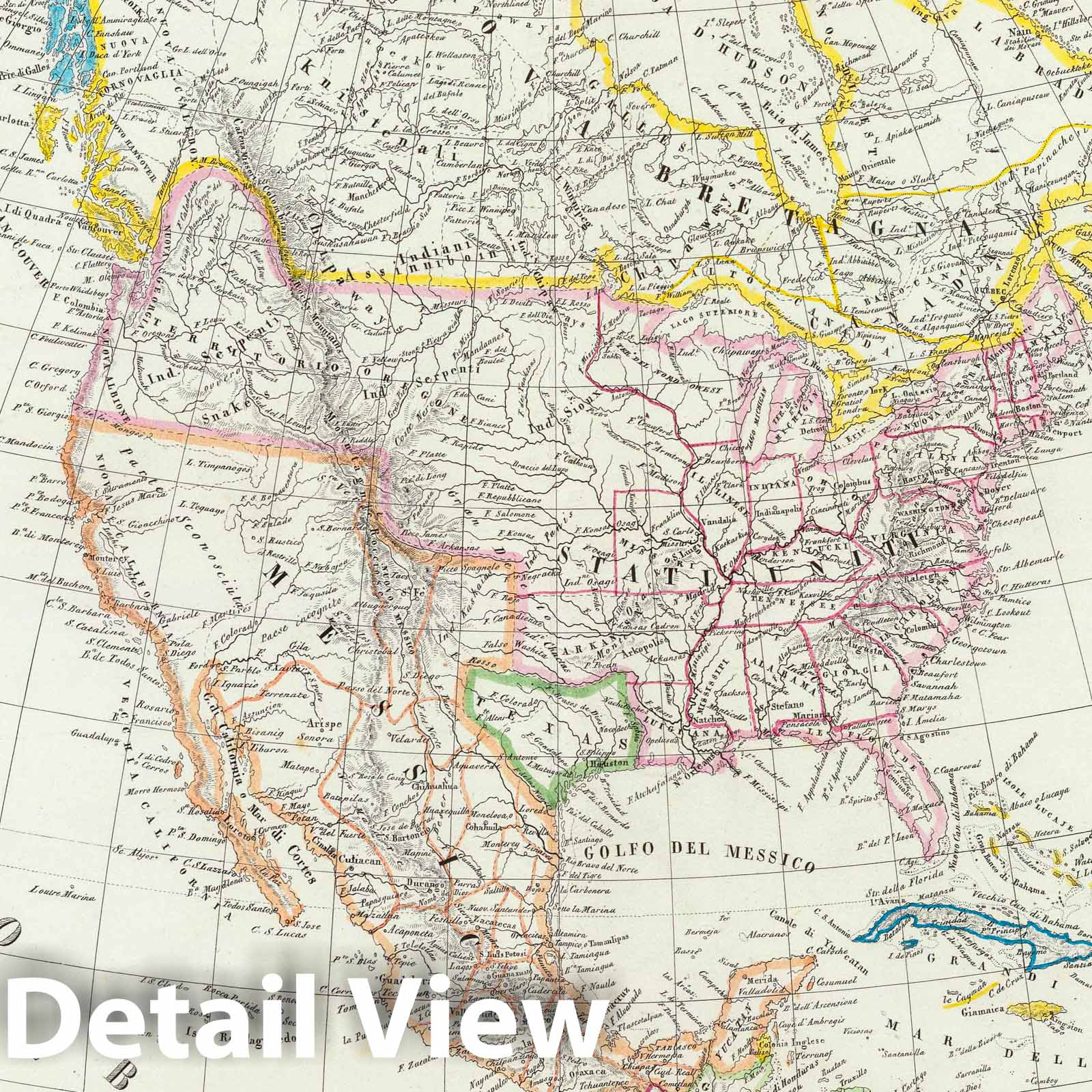 North America, 1842 - Historical Map Print by Benedetto Marzolla