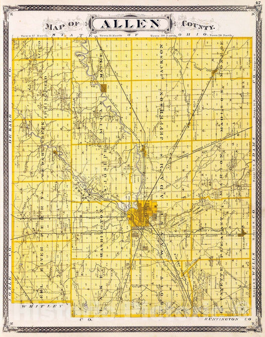 Historic Map : 1876 Map of Allen County. - Vintage Wall Art