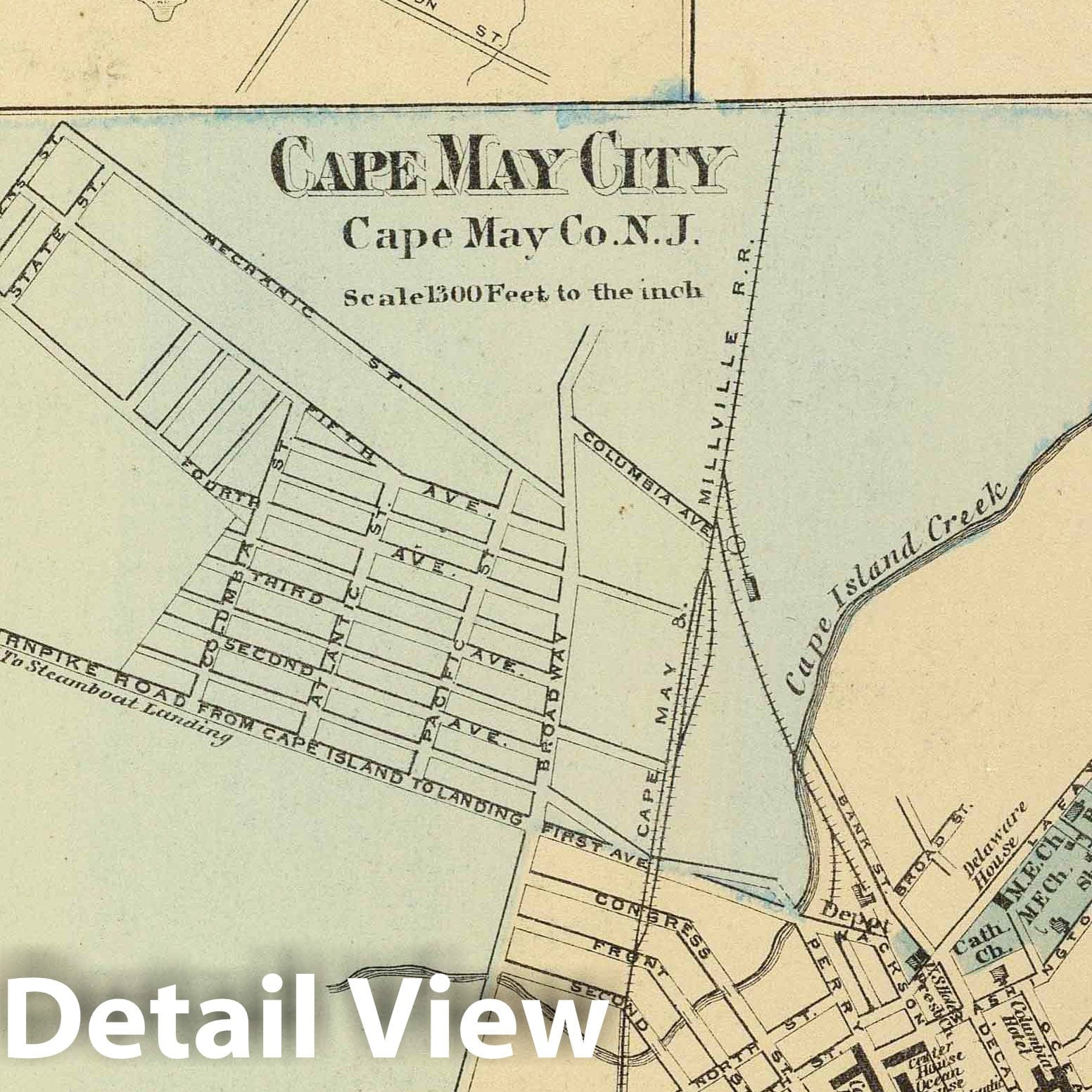 Cape May, Salem, Vineland, Millville, Bridgeton, New Jersey - Railroad Map, 1872